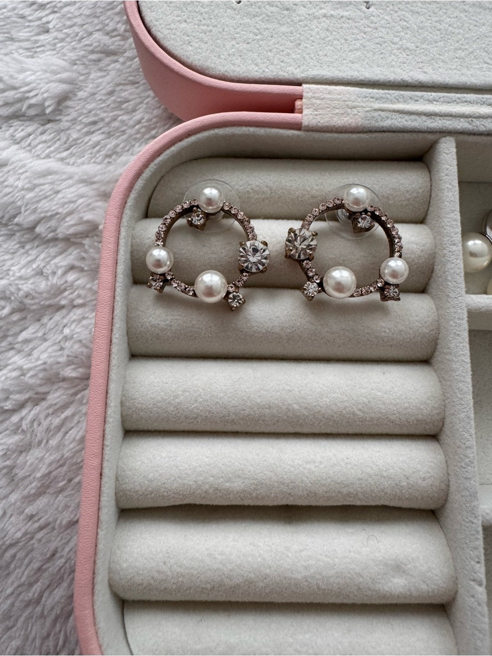 Faux Pearl & Crystal Circle Stud Earrings